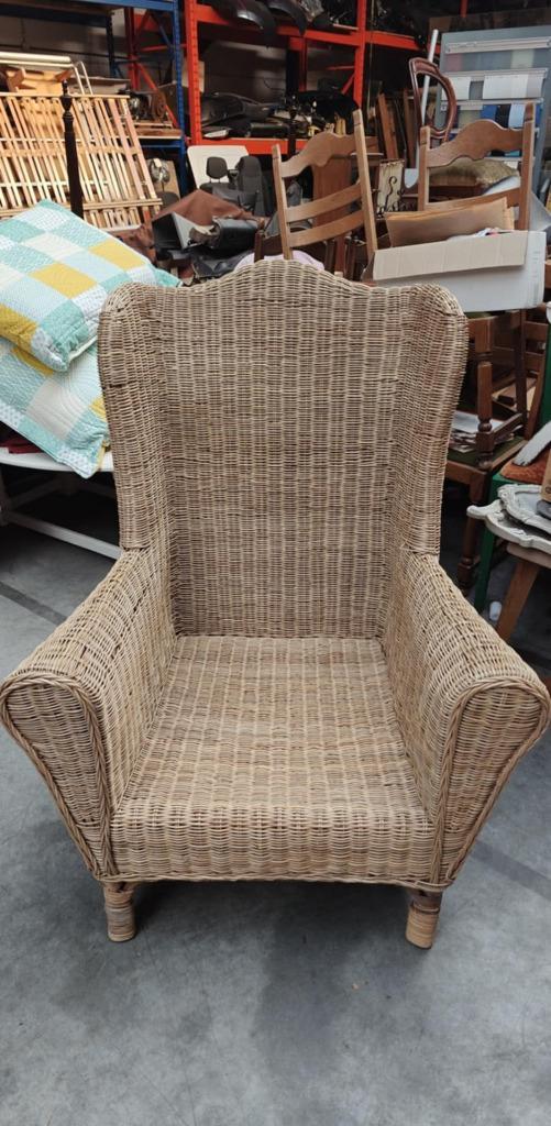 zetel in rotan met of zonder kussens, Huis en Inrichting, Fauteuils, Gebruikt, Riet of Rotan, Stof, 75 tot 100 cm, Minder dan 75 cm