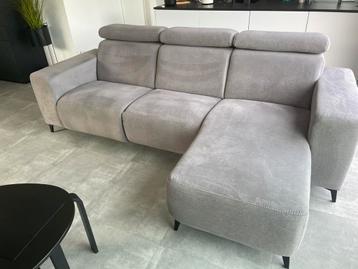 3-zit met elektrische relax en long chair, Enlèvement, Comme neuf, Tissus, Modern