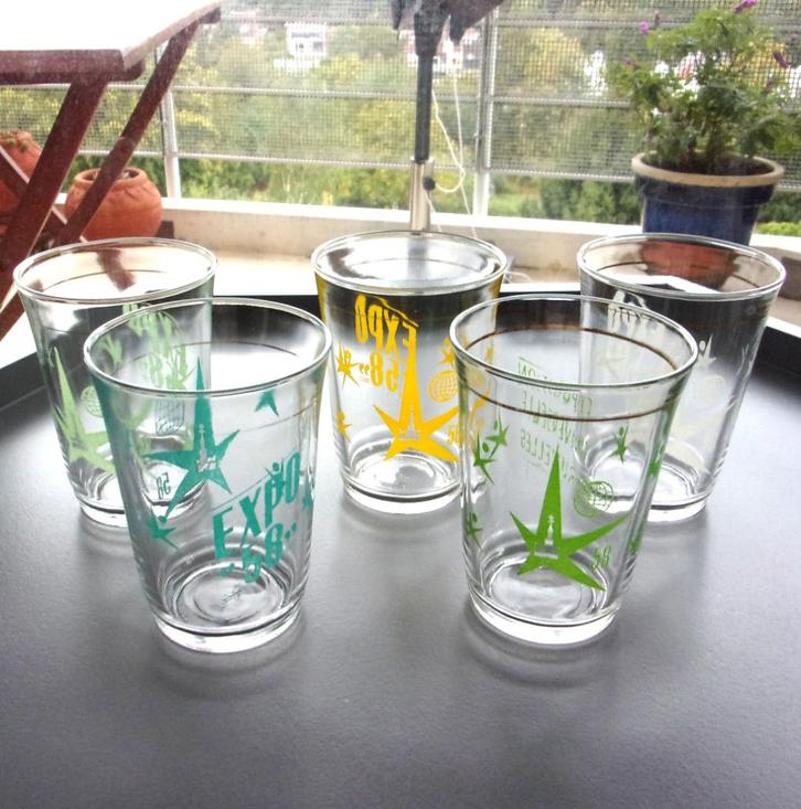 Set van 5 glazen Expo 58 Brussel in uitstekende staat, Verzamelen, Glas en Drinkglazen, Zo goed als nieuw, Overige typen, Ophalen of Verzenden