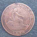 Espagne 1870 10 centimos, Timbres & Monnaies, Monnaies | Europe | Monnaies non-euro, Enlèvement ou Envoi, Monnaie en vrac, Autres pays