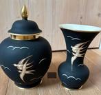 Vintage zwart matte pot en vaas met zwaluwen van Bavaria, Antiek en Kunst, Ophalen of Verzenden