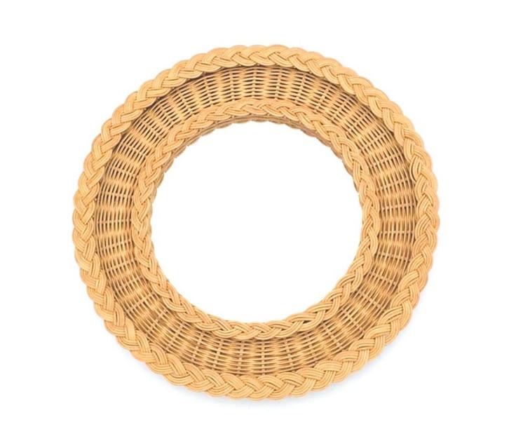 Vintage 70s rieten spiegel, Huis en Inrichting, Woonaccessoires | Spiegels, Zo goed als nieuw, Rond, Ophalen of Verzenden