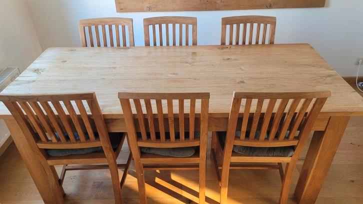 Teak houten tafel + 6 stoelen, Maison & Meubles, Tables | Tables à manger, Utilisé, 50 à 100 cm, 150 à 200 cm, Cinq personnes ou plus