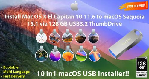 Clé USB 10en1 OSX / OS X / macOS USB3.2 128 Go 10.11.6-15.1, Informatique & Logiciels, Systèmes d'exploitation, Neuf, MacOS, Envoi