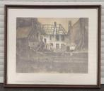 Lithographie maison en ruines signe Guillaume michiels, Ophalen of Verzenden