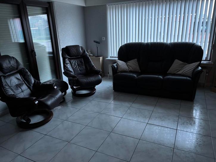 Bruin leren salon, Huis en Inrichting, Zetels | Zetels, Gebruikt, Ophalen