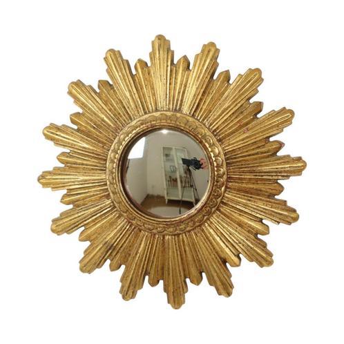 Kleine Sunburst Spiegel Bladgoud Convex Zonnespiegel 25cm, Antiek en Kunst, Antiek | Spiegels, Minder dan 50 cm, Minder dan 100 cm
