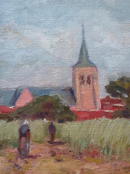 DOEK MET SCHILDERIJ VAN M. VAN DEN BEMPT, Antiek en Kunst, Kunst | Schilderijen | Klassiek, Ophalen of Verzenden