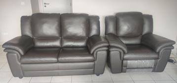 Salon cuir italien - Divan et fauteuil (option de levage), Trois personnes, Banc droit, Comme neuf, Enlèvement