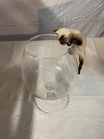 Porseleinen kat + glas, Ophalen, Gebruikt