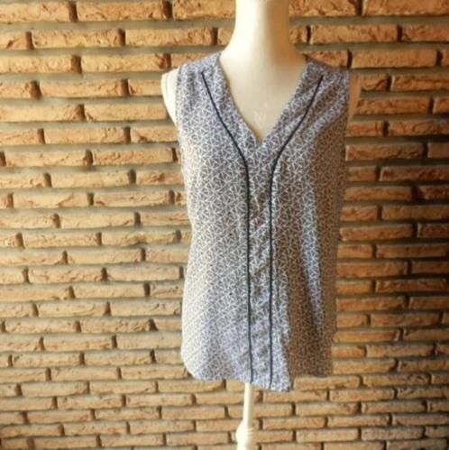 (128) -blouse femme t.42 noire -blanche - kiabi -, Kleding | Dames, Blouses en Tunieken, Zo goed als nieuw, Maat 42/44 (L), Zwart