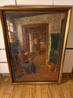 Oud olieverfschilderij (1900) – Boereninterieur – Gesigneer, Antiek en Kunst, Kunst | Schilderijen | Klassiek, Ophalen