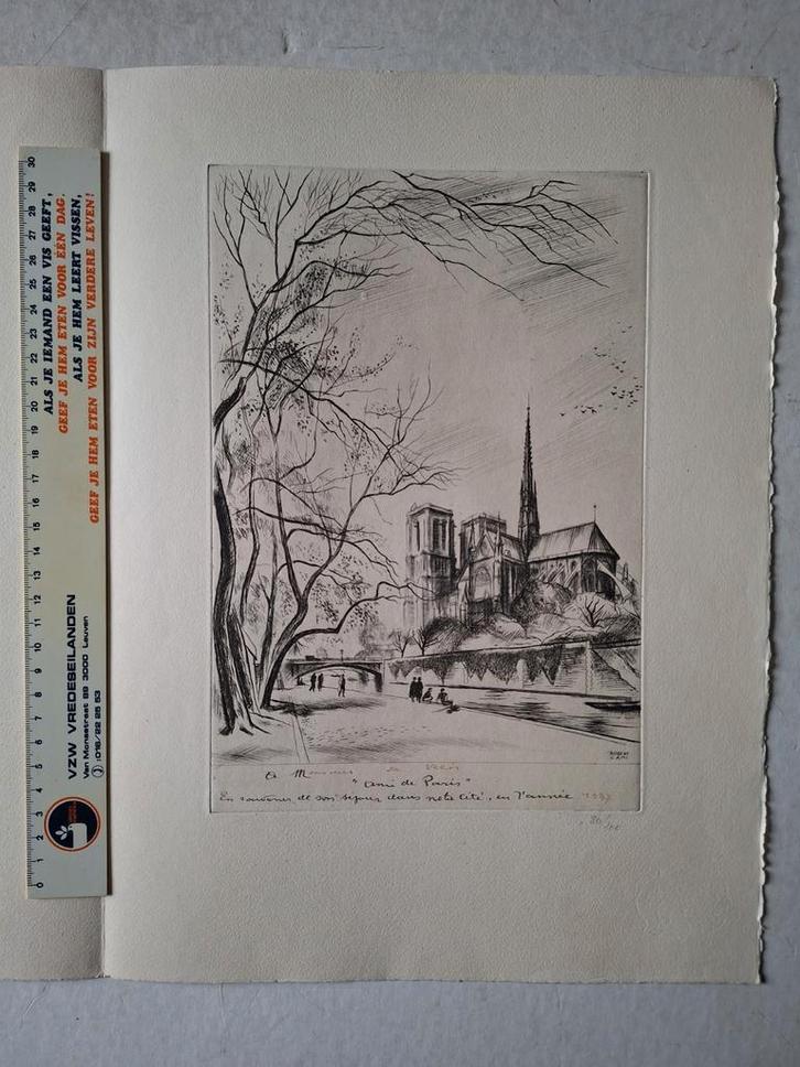 Fraaie ets van Robert Cami Notre-Dame kathedraal te Parijs, Antiek en Kunst, Kunst | Etsen en Gravures, Ophalen of Verzenden