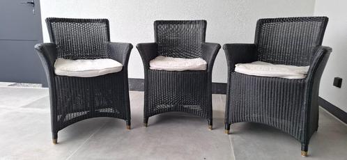 3 zwarte Vincent Sheppard eetkamerstoelen, Huis en Inrichting, Stoelen, Gebruikt, Drie, Riet of Rotan, Zwart, Ophalen