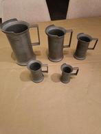 Set van 5 tinnen 95% Peltrato maatbekerkannen, Antiek en Kunst, Ophalen