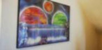cadre planetes colore fait artiste rue crete tb etat 60x50cm beschikbaar voor biedingen