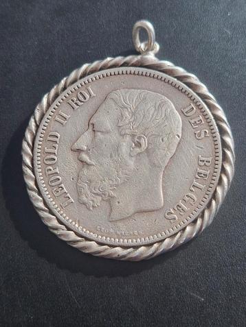 Belgische munt van 5 frank 1873  In hanger , zilver sterling, Postzegels en Munten, Ophalen of Verzenden, Zilver