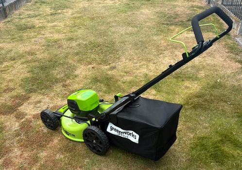 Greenworks 60v accu grasmaaier incl 2accu+ lader, Tuin en Terras, Grasmaaiers, Nieuw, Accu-grasmaaier, 40 t/m 49 cm, Cirkelmaaier