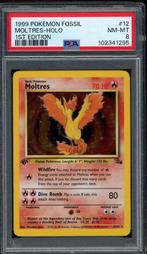 Moltres Holo 1st Edition PSA 8 - 12/62 - Fossil 1999, Verzenden, Zo goed als nieuw, Losse kaart, Foil