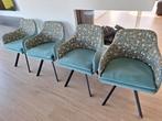 Trendy blauwe stoelen (4) in velvet en bedrukte stof, Huis en Inrichting, Stof, Ophalen of Verzenden, Zo goed als nieuw