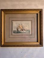 oud aquarel in kader schepen, Antiek en Kunst, Verzenden