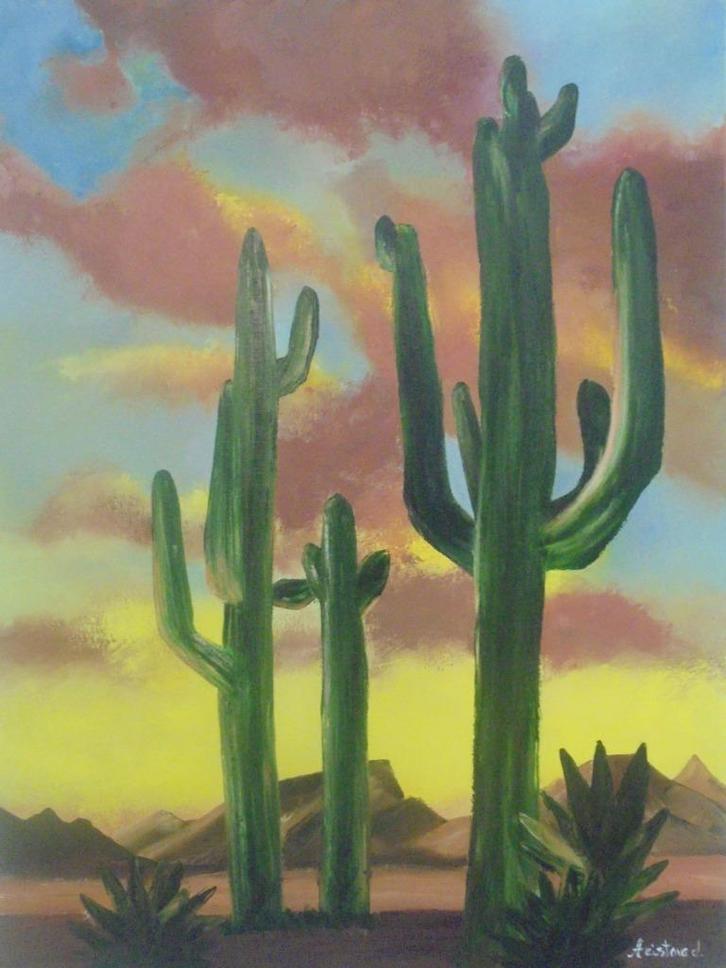 olieschilderij cactus popart (60x80), Antiek en Kunst, Kunst | Schilderijen | Modern, Ophalen of Verzenden