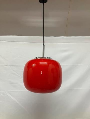 Vintage hanglamp rood glas Hustadt Leuchten jaren ‘60 beschikbaar voor biedingen