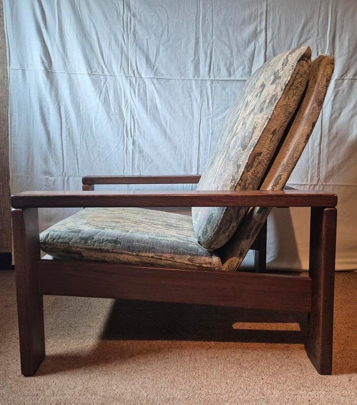 Brutalistische salonset – massief Congolees hardhout – 60-70, Huis en Inrichting, Fauteuils, Gebruikt, Hout, Stof, Ophalen