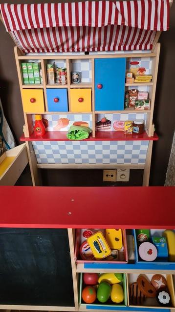 houten speelwinkel (Lidl) en speelgoed erbij, Enlèvement, Comme neuf, Meuble ou Kitchenette