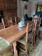 tafel 210 X 90 met voetenplank + eventueel 6 stoelen, Ophalen, Gebruikt, Eikenhout, 200 cm of meer