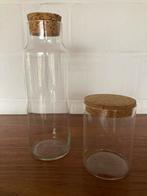2 bocaux en verre avec couvercle en liège, Maison & Meubles, Cuisine | Vaisselle, Utilisé, Verre
