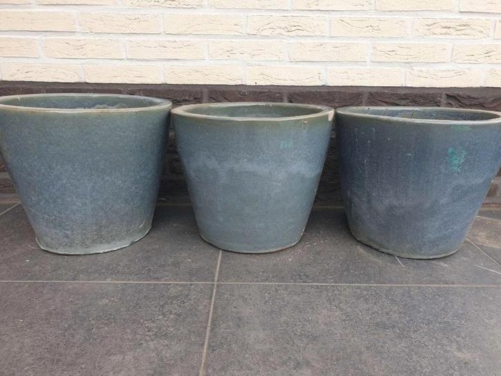 3x geglazuurde vorstbestendige ronde bloempot prachtig blauw, Tuin en Terras, Bloempotten, Binnen, Ophalen