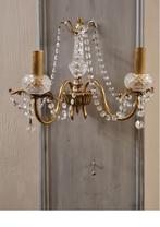 Vintage kristal verguld metaal wandapplique - prinseslampje, Ophalen of Verzenden