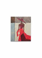 Modern schilderij — Vrouw in rode jurk, Antiek en Kunst, Kunst | Schilderijen | Abstract, Ophalen of Verzenden