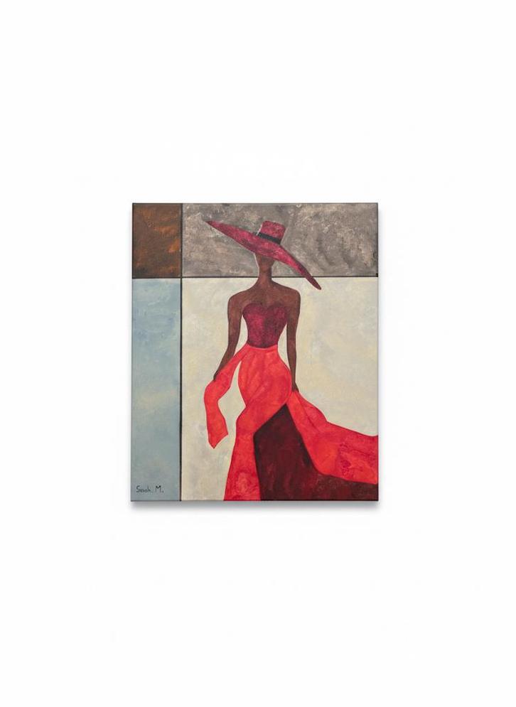 Modern schilderij — Vrouw in rode jurk, Antiek en Kunst, Kunst | Schilderijen | Abstract, Ophalen of Verzenden