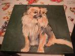 Schilderij op doek gesigneerd , lief hondje 50x50cm, Ophalen, Zo goed als nieuw, Schilderij, 50 tot 75 cm