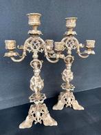 Antieke kandelaars decoratie interieur putti patina, Ophalen of Verzenden