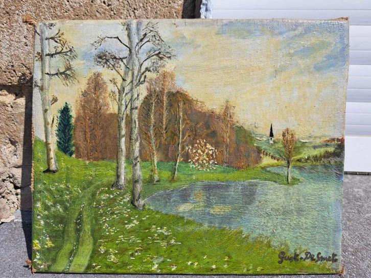 Huile sur toile marouffle paysage signe Gustave de smet, Antiek en Kunst, Kunst | Schilderijen | Klassiek, Ophalen of Verzenden