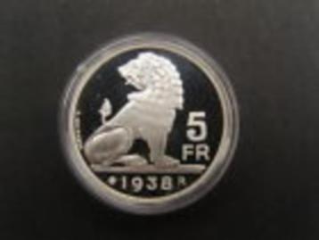 Belgique : 5 francs 1938 F/V en argent (ÉPREUVE) + BATAILLE, Monnaie en vrac, Argent, Argent, Envoi