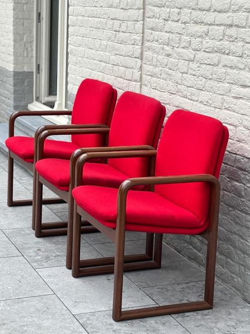 Vintage stoelen, Scandinavische stijl, 3 stuks, Huis en Inrichting, Fauteuils, Zo goed als nieuw, Hout, Stof, 50 tot 75 cm, Ophalen