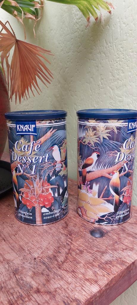 2 oude blikken van het koffiemerk Café Dessert Knauf, Verzamelen, Blikken, Zo goed als nieuw, Koffie, Overige merken, Ophalen of Verzenden