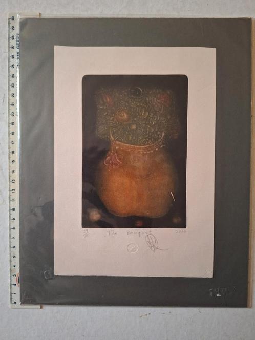 Ets/aquatint "The Bouquet" uit 2000 onbekende kunstenaar, Antiek en Kunst, Kunst | Etsen en Gravures, Ophalen of Verzenden