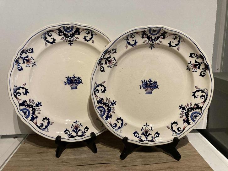 2 grote aardewerken schalen van Longchamp met Rouen decor, Antiek en Kunst, Antiek | Keramiek en Aardewerk, Ophalen of Verzenden