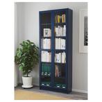 Boekenkast met glazen deuren donkerblauw. 80x30x202, Ophalen