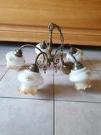 Vintage Luster Lamp Vijf Kapjes Bloempjes Golven, Antiek en Kunst, Ophalen