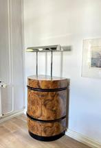 Design side table with integrated lamp and fold-out shelves, Ophalen, 100 tot 150 cm, Zo goed als nieuw, Metaal
