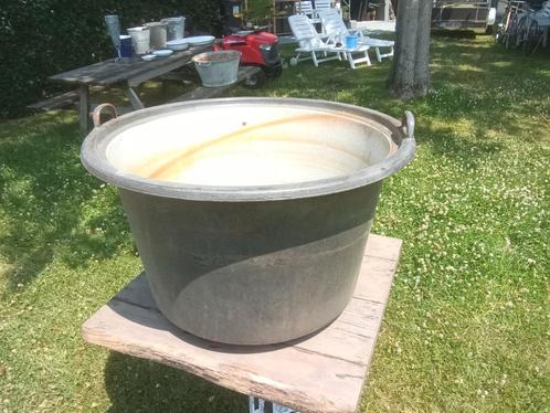 Mooie grote ronde sterke metalen / zinken kuip met handvaten, Antiek en Kunst, Curiosa en Brocante, Ophalen