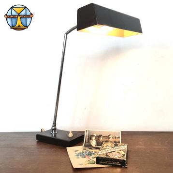 Vintage verstelbare bureaulamp industrieel chroom en bruin