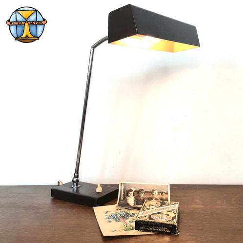 Vintage verstelbare bureaulamp industrieel chroom en bruin, Antiek en Kunst, Antiek | Verlichting, Ophalen of Verzenden