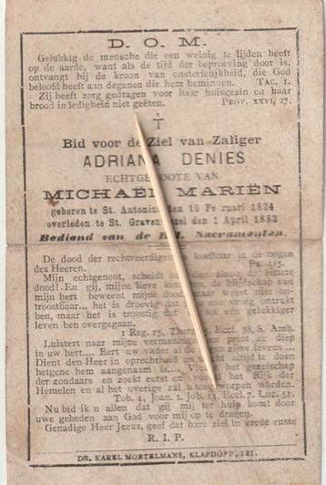 Bidprentje Denies, Verzenden, Bidprentje